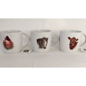 Giftcraft Christmas Mugs: Pig, Cow & Horse Decked Out For The Holidays Set of 3